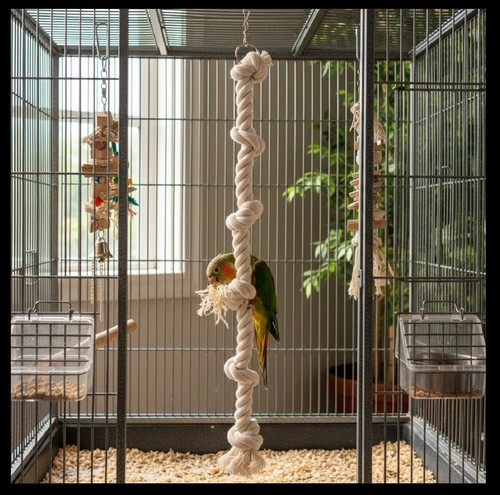 Parrot climbing cotton rope - climbing,