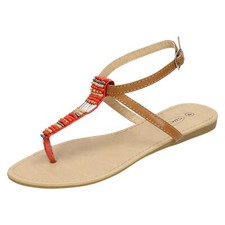 Ladies Spot On Beaded Toe-Post Ankle Strap Sandals 'F0R680'