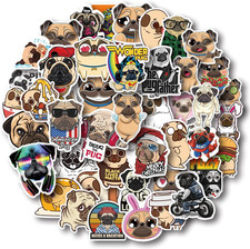 Cute Pug Stickers, 50 Pcs Kawaii Dog Stickers Pack, Waterproof Funny Pet Puppy V