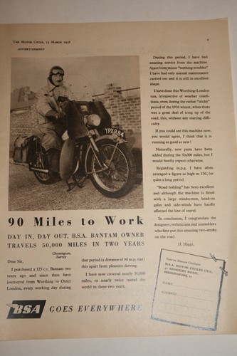 1958 advert for - for, "bsa