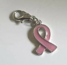 BREAST CANCER SILVERTONE PINK RIBBON CHARM & LOBSTER CLASP - ATTACH TO ANYTHING
