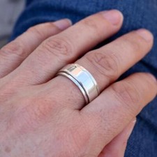 Plain 925 Sterling Spinning Worry Band Finger Thumb Ring 9mm Wide Mens Womens