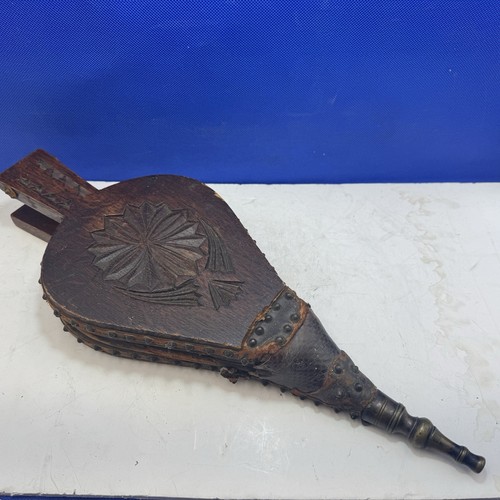 Rustic carved wood bellows oak - carved,