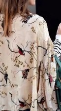 ZARA Beige Floral/Bird Robbin Burn-out Print Coat kimono poncho cardigan M silk 
