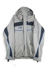 Vintage Sims Snowboards Jacket Mens L Waterproof Hooded Ski Coat Beige Grey Blue