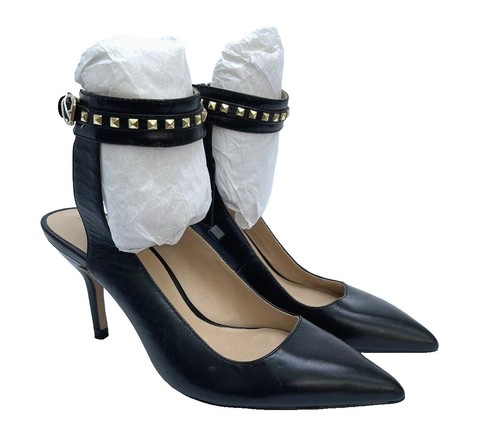 Zara black leather heel court - leather,