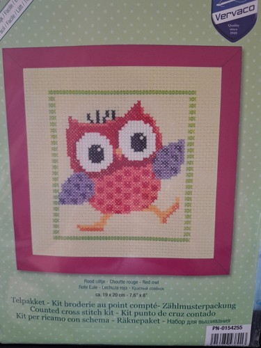 Cross stitch kit - red, owl