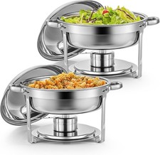 Chafing Dish Buffet Set of 2 For Auction Food Warmer Kit with Lids Silver