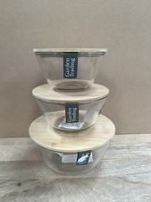 Garden Trading Set Of 3 Kemble Glass Storage Bowls, Bamboo Lids RRP35