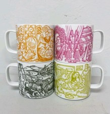 RARE Set of Herdy Wool Journey ceramic Mugs prints from original linocuts.