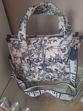 River Island Navy Blue And White Jaquard Patterned Tote Bag BNWT