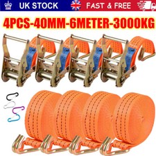 4X Heavy Duty Ratchet Ties Down Straps 40mm-6-Meter Lashing Cargo/Luggage-3000KG