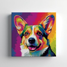 Colourful Welsh Corgi Dog Canvas Print Pet Wall Art Animal Picture Gift