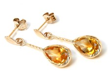 9ct Gold Citrine Teardrop drop earrings Gift Boxed Made in UK