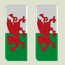 2x Wales Full Welsh Dragon Flag - Gel Domed Number Plate Badges/Decals 107x42mm