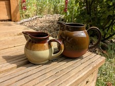 2x Vintage Brown Glazed Studio Pottery Jugs Farmhouse Kitchen Wattisfield Ware