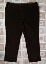 Oakman Dark Brown Corduroy Straight Stretch Chino Trousers - Size 48" W / 31" L
