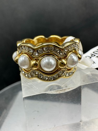 Gold pearl eternity bands
