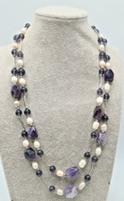 AMETHYST & BAROQUE PEARL PURPLE BEADED MULTI-STRAND NECKLACE. 22"