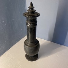 Vintage Urn Solid Black & Grey Marble Vase With Lid 