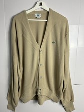 Vintage Izod Lacoste Beige Cardigan Men’s L Made In USA Knit Sweater 80s 90s