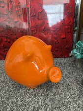 Large Vintage Italian Orange Ceramic Piggy Bank Baldelli 1960s 1979s Retro 