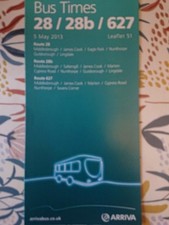 Arriva North East Timetable Routes 28 /28B/627.  From 5th May 2013.