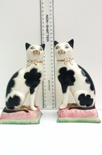 Pair Of Antique Staffordshire Cats Circa 1850. Black Spotted Cats.