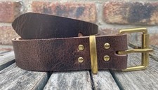Dark Brown Buffalo Worn Look leather Belt & Solid Brass Buckle 3.5-4mm Handmade
