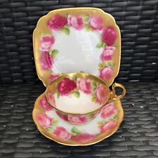 Royal Albert Crown China Old English Rose Heavy Gold afternoon TRIO tea set