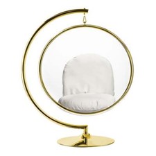 Maklaine 42 inches Vinyl and Steel Hanging Bubble Chair with Stand in Gold