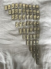 Vintage BONE & EBONY Double 9 Set / Dominoes - COMPLETE decorative wood case VGC