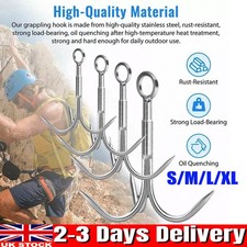 UK Grappling Hook 3Claw Climbing Hook Stainless Steel Grapnel Hook S-XL