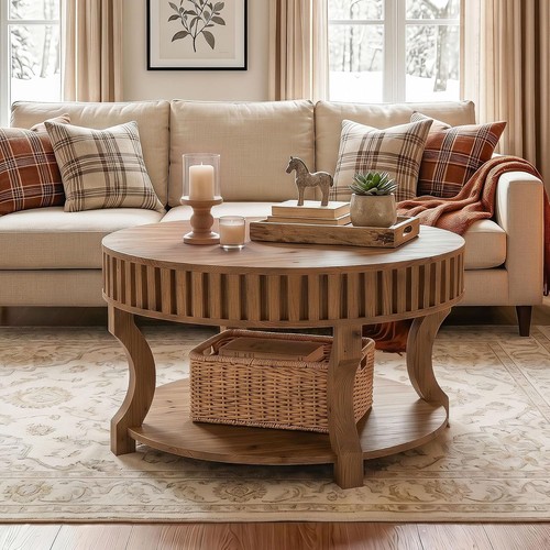 Tier round solid wood coffee - wood,