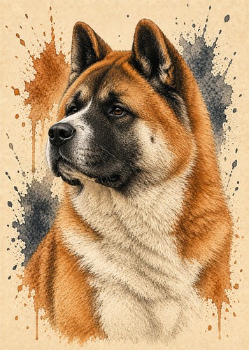 Akita dog art print colour - dog,