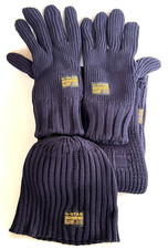G Star RAW Men's Cotton Knit Gloves/Scarf/Beanie Hat Gift Set, Python BNWT