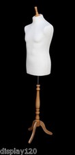 DELUXE MALE Dressmakers Dummy Mannequin Tailors WHITE Bust BEECH Stand 