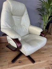 Cream Leather Swivel Lounge Chair Armchair