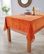 Diana Cowpe Orange Tablecloths Traditional Cotton Chenille Tablecloth Fringed