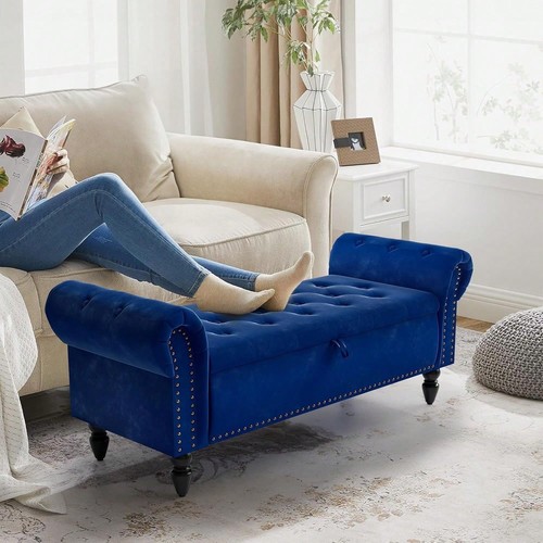 Velvet storage ottoman bench - velvet,