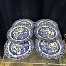 X 6 ROYAL WESSEX COLLECTION WILLOW BLUE WHITE FLUTED SIDE TEA PLATES 17cm