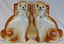 Beautiful Large Antique Pair of Tan and White Staffordshire Wally Dogs