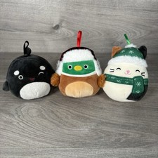 Squishmallow 3x Soft Toy Christmas Baubles Bundle Kai Orca Avery Mallard Cam Cat