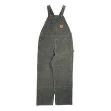 Carhartt Green Loose Straight Canvas Dungarees W38 L32 Workwear Bib Overalls