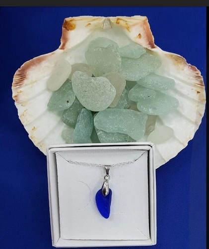 Blue sea glass necklace - sea,