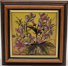 Antique 4" Framed Tile Hand Painted Floral Design C1900 AE1