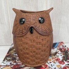 Vintage Retro Studio Pottery Owl Bird Vase Pen Pot VGC