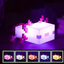 Cute Axolotl Night Light Minecraft Design 5 Colors 2 Modes Perfect Gift