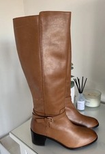 DUNE London BOOTS Size 5 LEATHER Tan Brown KNEE HIGH Zip Heel Rrp £180