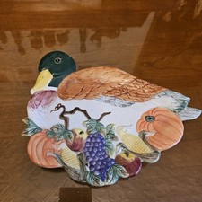Fitz & Floyd Omnibus 1993 Mallard Duck Thanksgiving Majolica Canapé Plate